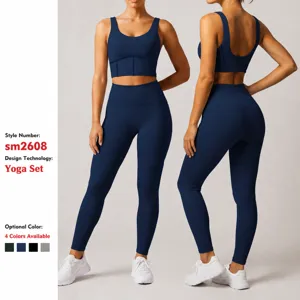 Ensemble de Yoga Sportif pour Femmes Soutien-Gorge de Sport à Fort Impact et Leggings Haute Taille Séchage Rapide Top et Bottom