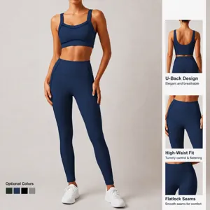 Ensemble yoga fitness femme, soutien-gorge de sport et legging d'entraînement taille haute.