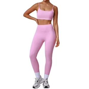 Women Yoga Set Athletic Activewear High Waist Butt Lifting Leggings Short Sleeve Top Sports Bra Workout Outfit