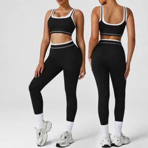 Γυναικείο Αθλητικό Σετ Γιόγκα Fitness Colorblock Crop Tank Top και Capri Leggings Ψηλόμεσο Αθλητικά Ρούχα