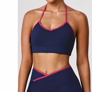Damen Halter Sport-BH Hohe Elastizität Fitness Gym Weste Gepolstert Push Up Bügellos Activewear Athletisch Workout Top