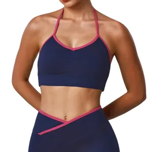 Soutien-gorge de Sport Halter pour Femmes Haute Élasticité Fitness Gym Gilet Rembourré Push Up Sans Armatures Activewear Sport Haut d'Entraînement
