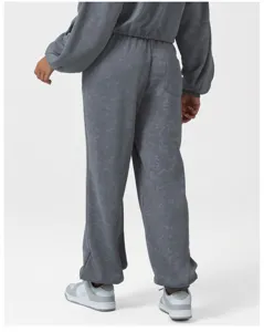Women casual grey tie-dye sportswear set, back view detail of high waist loose joggers.