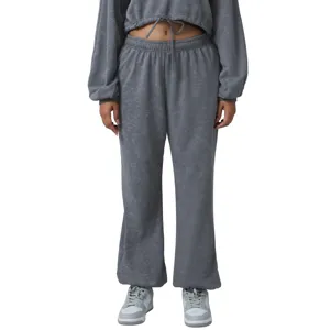 Grey washed casual sweatpants high waist athletic joggers comfortable streetwear for women