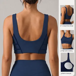 Vrouwen hoge elastische sport bh fitness sportschool hardlopen yoga crop top blauw