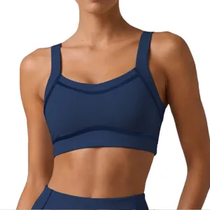 Soutien-Gorge de Sport à Haute Élasticité pour Femmes Fitness Athlétique Gym Entraînement Gilet Antichoc Rassemblé Tops de Yoga