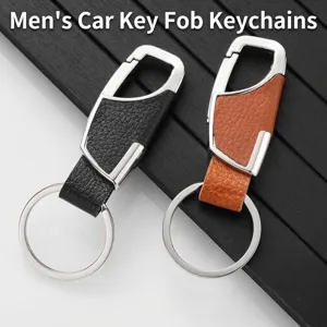 Business Car Keychain Zinc Alloy Lychee Grain Leather Metal Hook Key Ring For Men Waist Hanging Minimalist Style