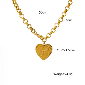 Gold plated titanium steel necklace featuring a textured sunburst heart pendant design