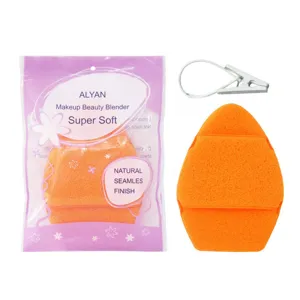 Detailed view of an XXL thick orange makeup cleansing sponge with purple packaging and clip