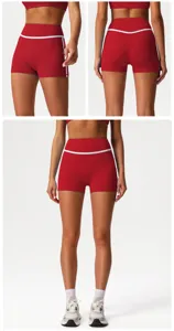 High-waisted contrast piping yoga shorts, quick-dry fabric, comfortable athletic fit detail.