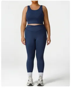 Plus size activewear set navy blue crop top high waist yoga leggings workout fitness gym wear
