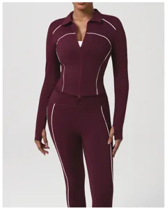 Set abbigliamento yoga maniche lunghe donna giacca zip leggings fitness sportivi
