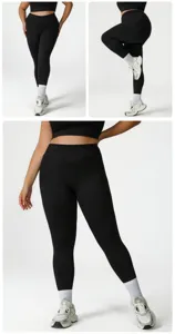 Plus Size Damen Yoga Leggings, schwarz, hohe Taille, Bauchweg, Fitness Sporthose.