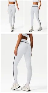 Women high waist yoga pants workout fitness athletic leggings with stylish contrast piping details