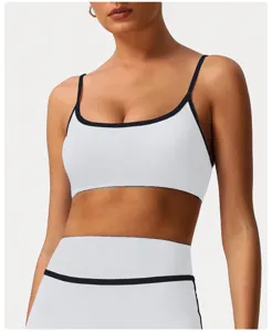 Femme blanc soutien-gorge de sport fitness yoga haut vêtements de sport gym entraînement crop top