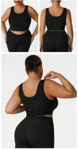 Plus size activewear detail view showcasing premium black sports bra and comfortable leggings set.