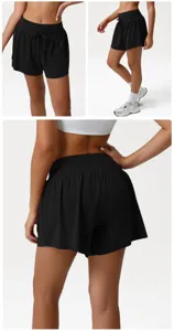 High waist loose sports shorts for women, comfortable athletic yoga wear with drawstring.