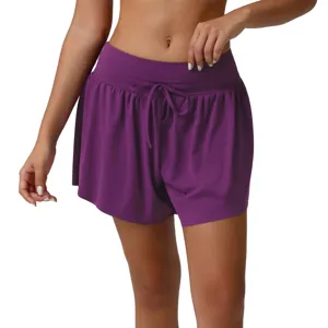 Women's High Waist Loose Sports Shorts Nylon Spandex Blend Drawstring Fitness Gym Yoga Workout Athletic Shorts For Women