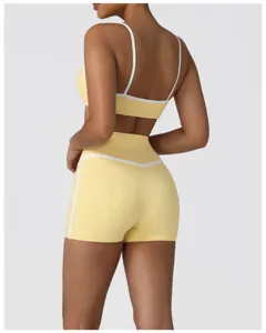 Women high waist sports yoga set fitness workout gym activewear two piece shorts crop top