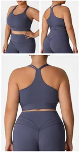 Ensemble de yoga soutien-gorge de sport grande taille bleu gris fitness entraînement