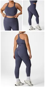 Plus size activewear set for women, high support sports bra and high waist yoga leggings.