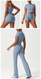 Set crop top sportivo e pantaloni yoga a zampa donna, vita alta push up fitness abbigliamento.