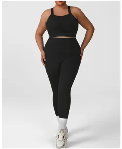 Plus Size High Waist Yoga Pants Set Black Fitness Leggings Athletic Gym Sportswear Detail