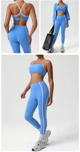 Farbblock Sport Yoga Set mit hochelastischem Sport-BH, bequemen Leggings und Trainingsjacke.