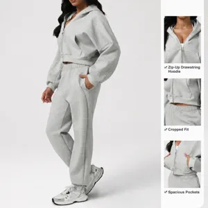 Women's fleece lined zip up hoodie and sweatpants two piece tracksuit casual activewear set