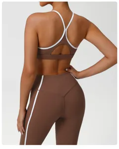 Sport-BH und Leggings Yoga Set für Damen in Kontrastfarbe Fitness Sportbekleidung Outfit.