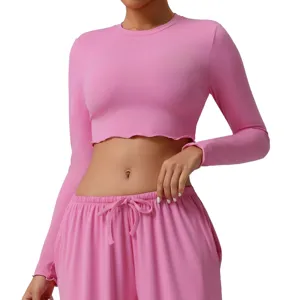 Women Activewear Long Sleeve Yoga T Shirt Slim Fit Fitness Top Breathable Workout Athletic Clothes Solid Color