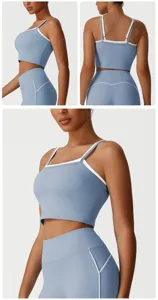 Haut de yoga faux deux pièces à col carré pour femme, vue détaillée, vêtement de sport.