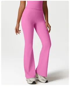 High waist pink flare yoga pants women fitness workout athletic trousers activewear bottoms