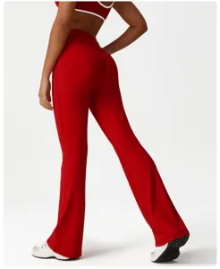 High-waisted red flare yoga pants, stretchy fitness workout leggings for women bootcut.