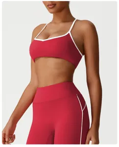 Rood en wit sport-bh en hoge taille legging set voor dames fitness yoga sportkleding.