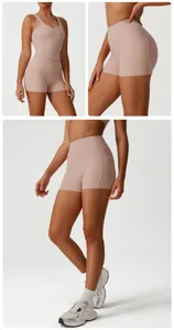 High-waisted athletic shorts detail showcasing smooth fabric texture and shaping fit.
