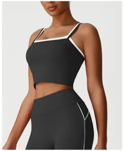 Debardeur de yoga faux deux pieces col carre pour femme haut de sport fitness elastique