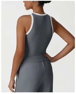 Cross-border athletic contrast color slim fit sports tank top for women fitness running vest