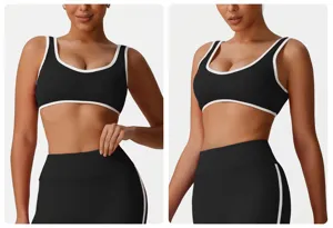 Soutien-gorge de sport et ensemble de yoga noir avec bordure blanche fitness haut de fitness