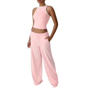 Damen Sport Yoga Activewear Vest und Weite Hosen Zweiteiliger Anzug Fitness Gym Laufen Workout Athletisches Outfit