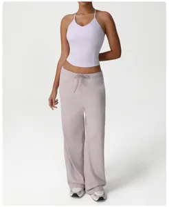 Conjunto casual de deporte yoga para mujer camiseta halter y pantalón de chándal otoño
