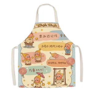 Dettaglio grembiule da cartone animato carino, materiale cotone lino, cucina cottura bavaglino.