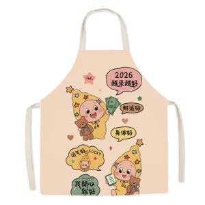 Grembucchio da cucina con stampa cartoon, bavetta in cotone lino per cucinare e cuocere