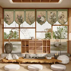 New Chinese Style Door Curtain Traditional Floral Print Polyester Partition Hanging Cloth for Bedroom