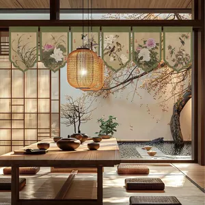 New Chinese style door curtain hanging flag traditional flower bird painting room partition decor