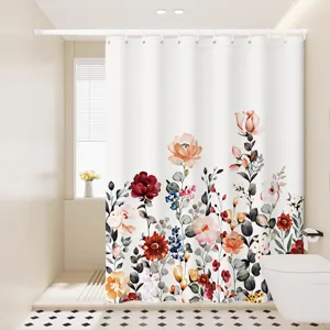 Nordic watercolor floral shower curtain waterproof bathroom fabric partition decor home