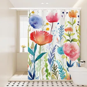 Nordic watercolor floral shower curtain waterproof fabric bathroom partition 180x180cm