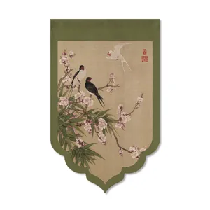 New Chinese style door curtain hanging flag floral bird art painting decorative partition cloth