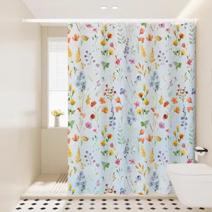 Nordic watercolor floral shower curtain waterproof bathroom fabric hanging curtain fresh style