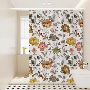Waterproof vintage watercolor floral shower curtain for bathroom decor and privacy partition